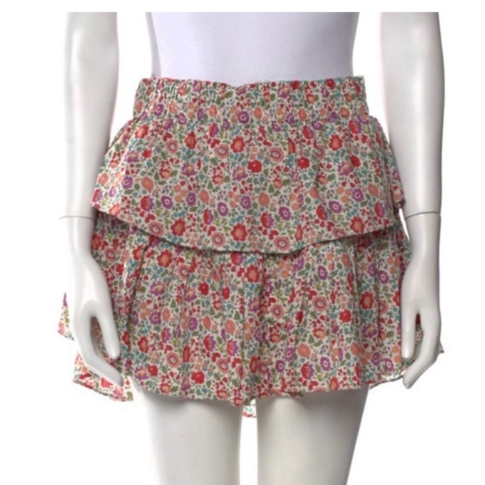 LoveShackFancy Floral Tiered Ruffle Mini Skirt